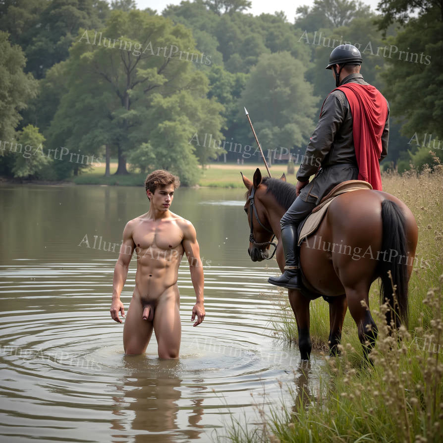 Nude Frontal Male Model Slender Digital Art AI Fantasy - 34F