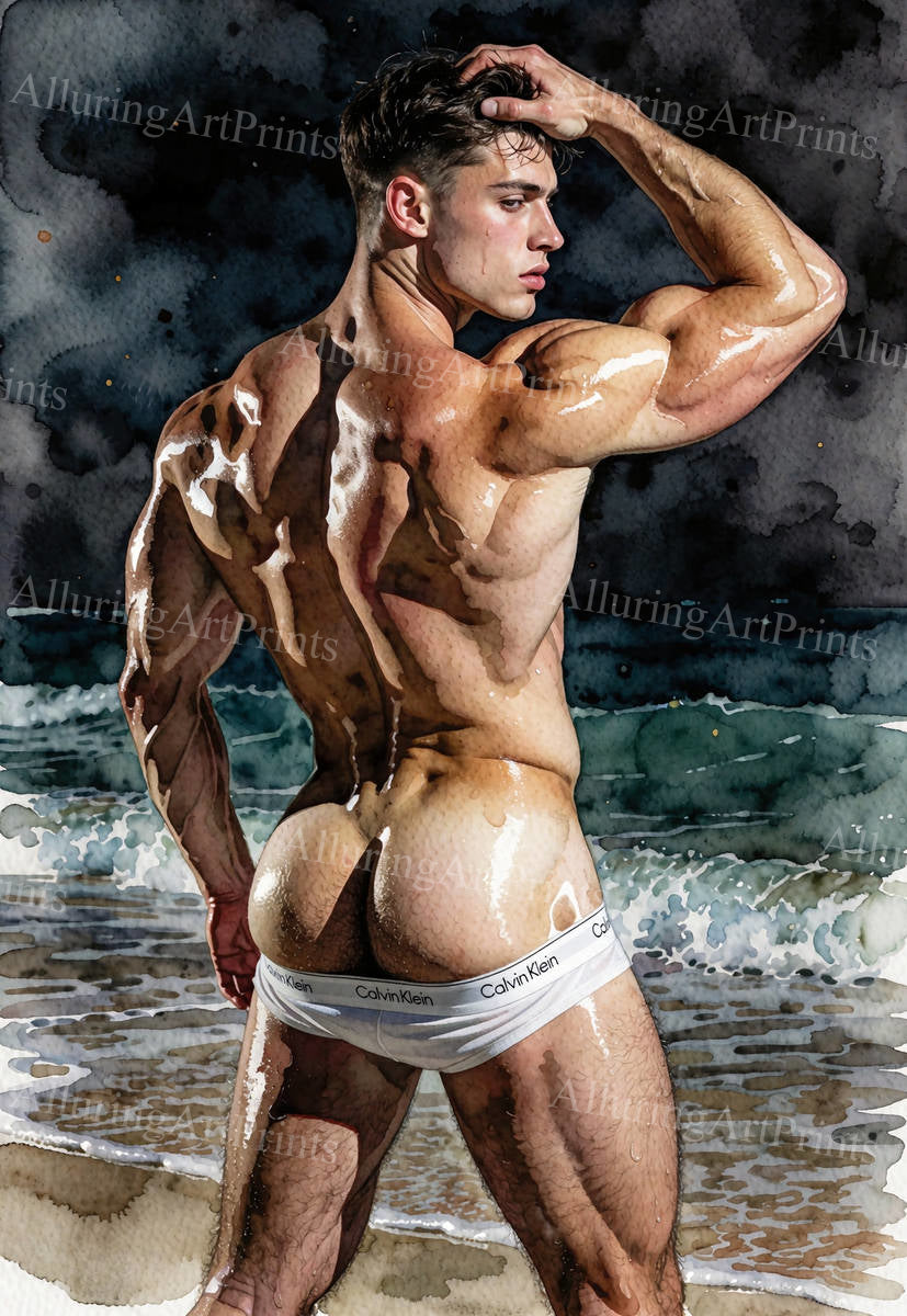 Male Model Muscular Buns Digital Art AI Fantasy - G1031