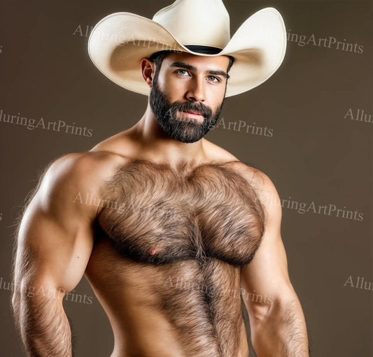Male Model Cowboy Hairy Muscular Digital Art AI Fantasy - G135