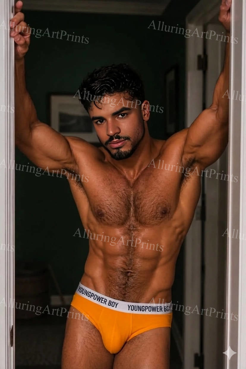 Male Model Hairy Muscular Digital Art AI Fantasy - G227