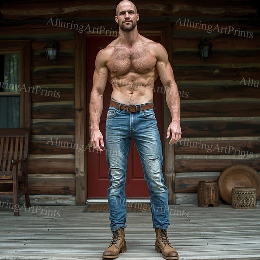 Male Model Hairy Muscular Digital Art AI Fantasy - G231