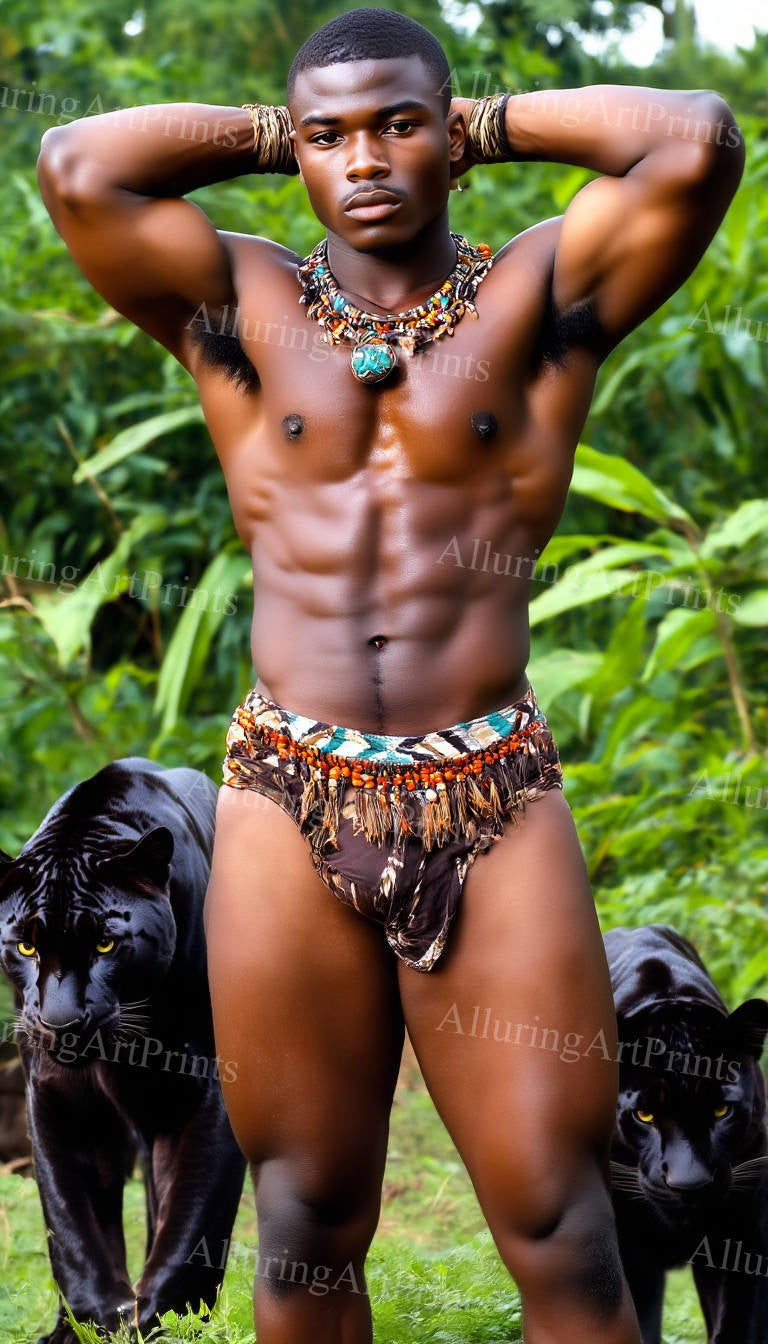Black Male Model Native Muscular Digital Art AI Fantasy - G245