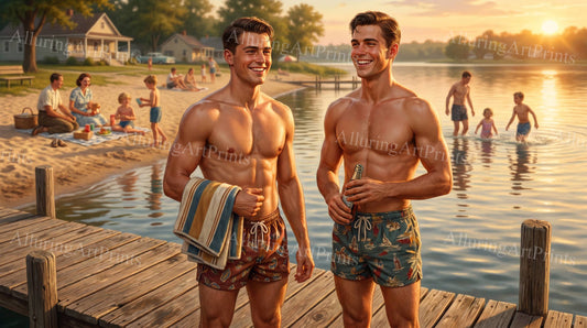 Male Models Beach Muscular Digital Art AI Fantasy - G517