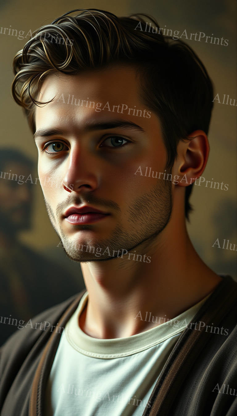 Male Model Self Portrait Muscular Digital Art AI Fantasy - H144