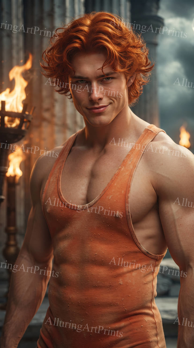Male Model Redhead Muscular Digital Art AI Fantasy - H186
