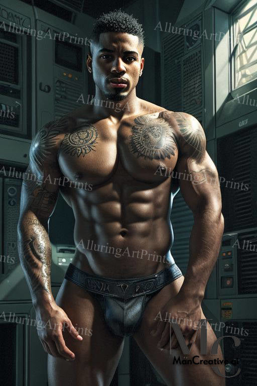 Black Male Model Muscular Digital Art AI Fantasy - H187