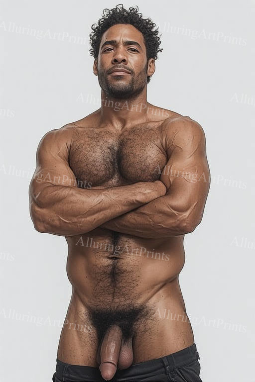 Black Nude Frontal Male Model Muscular - H446