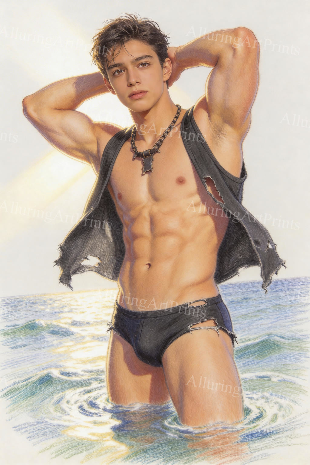 Male Model Muscular Digital Art AI Fantasy - H831