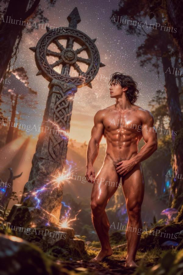 Nude Male Model Muscular Digital Art AI Fantasy - H832