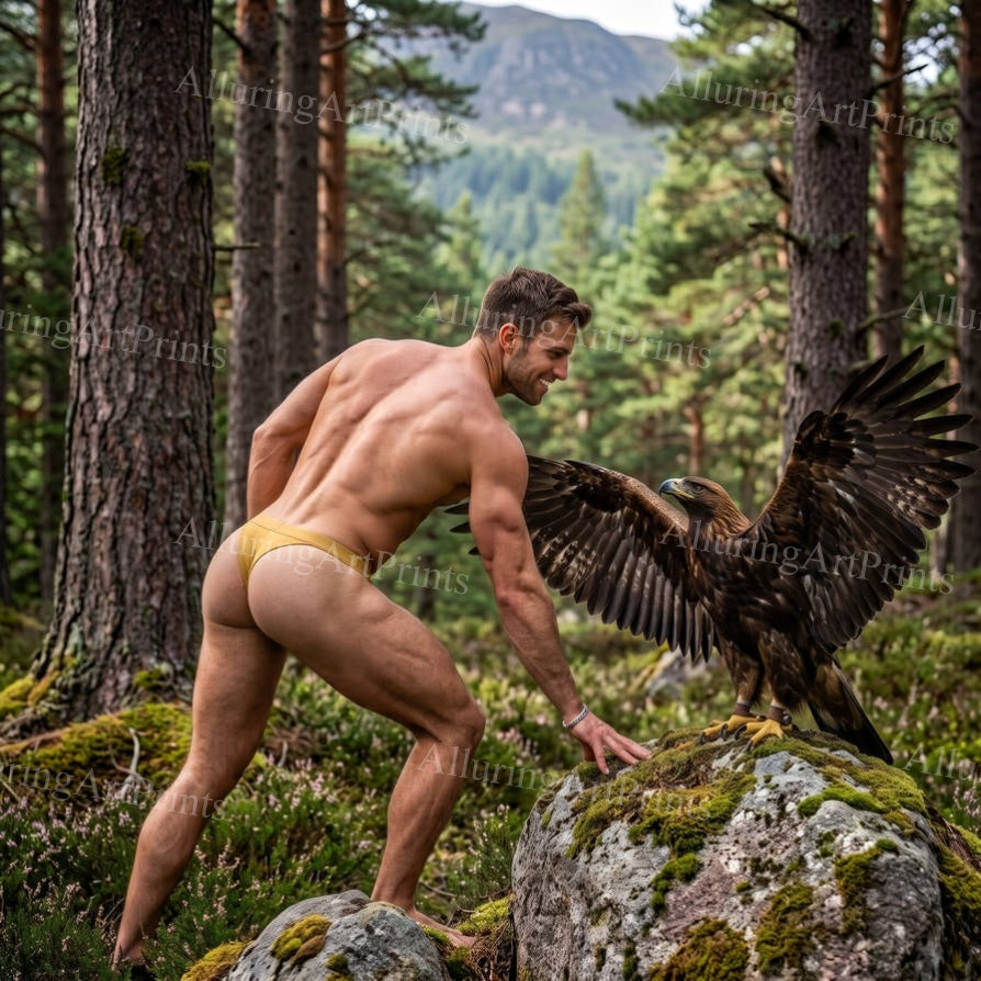 Nude Male Model Muscular Digital Art AI Fantasy - H834