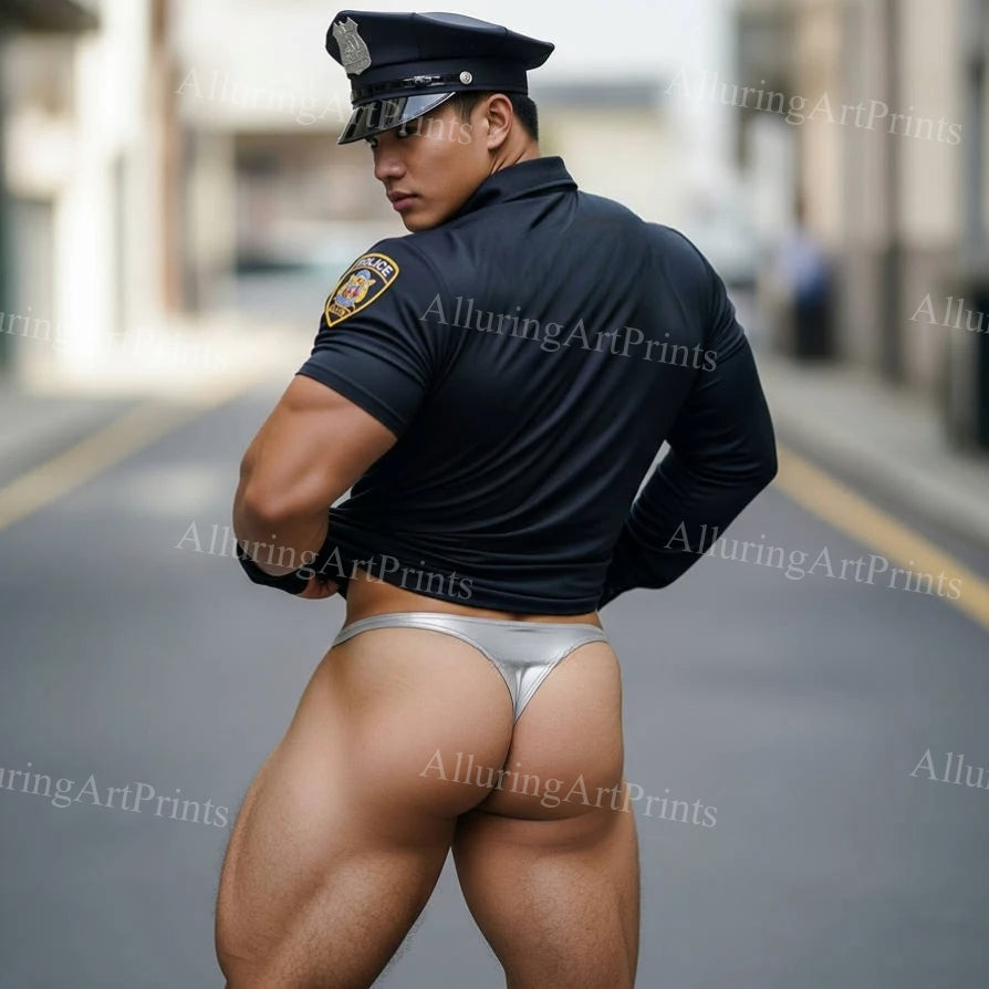 Male Model Cop Buns Muscular Digital Art AI Fantasy - H841