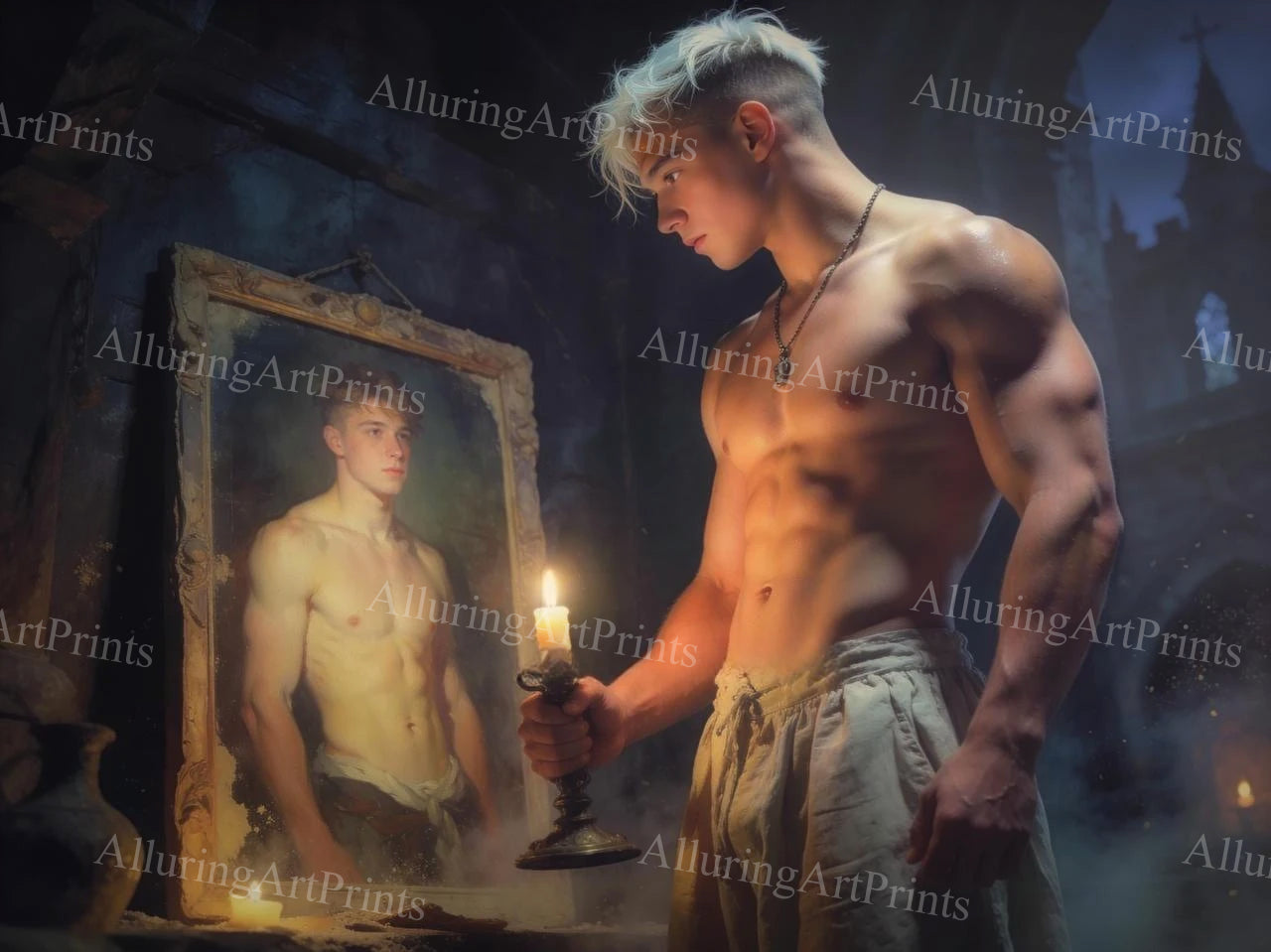 Male Model College Muscular Digital Art AI Fantasy - H854
