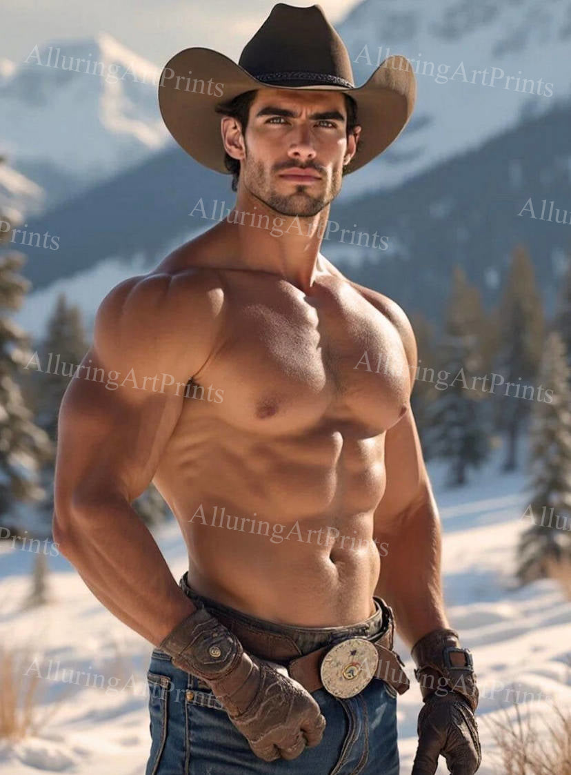Male Model Cowboy Muscular Digital Art AI Fantasy - H894