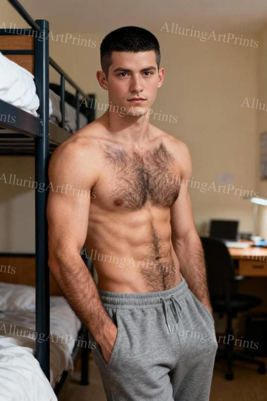 Male Model College Hairy Muscular Digital Art AI Fantasy - H901