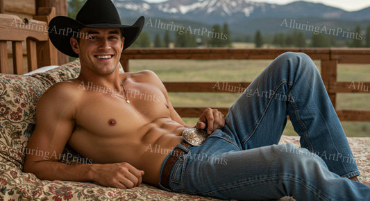 Male Model Cowboy Muscular Digital Art AI Fantasy - H903