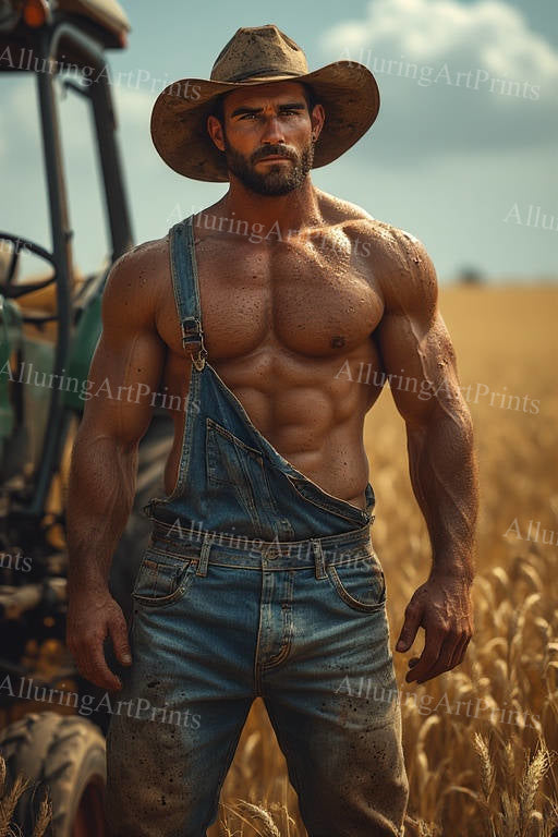 Male Model Cowboy Muscular Digital Art AI Fantasy - H908