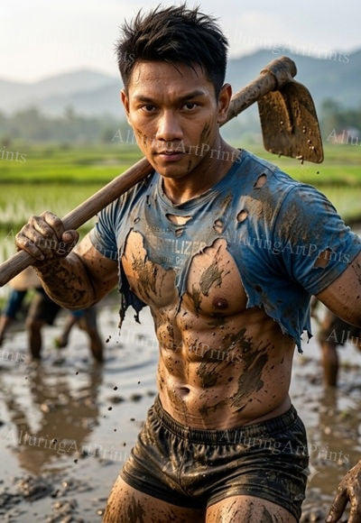 Asian Male Model Muscular Digital Art AI Fantasy - J118