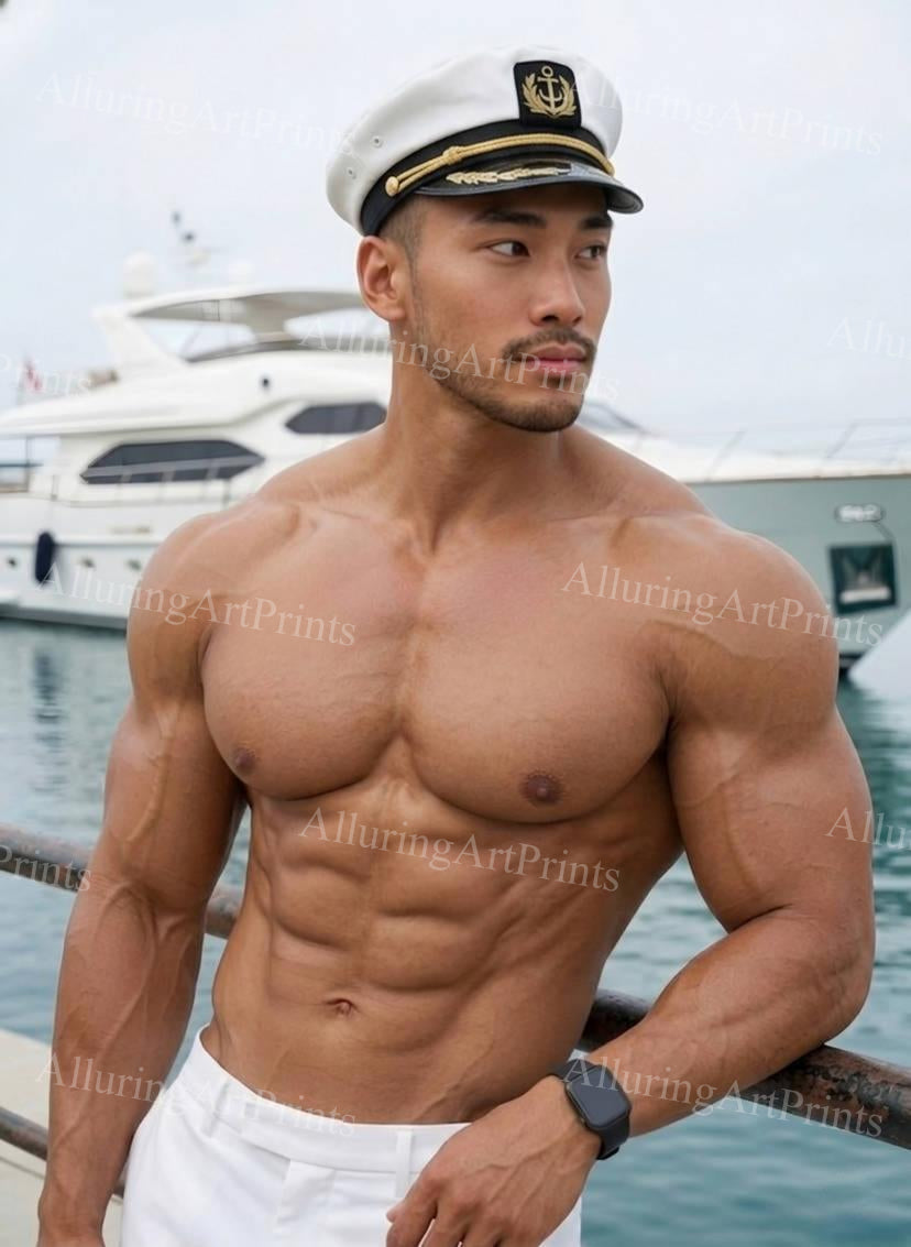 Asian Male Model Muscular Digital Art AI Fantasy - J119