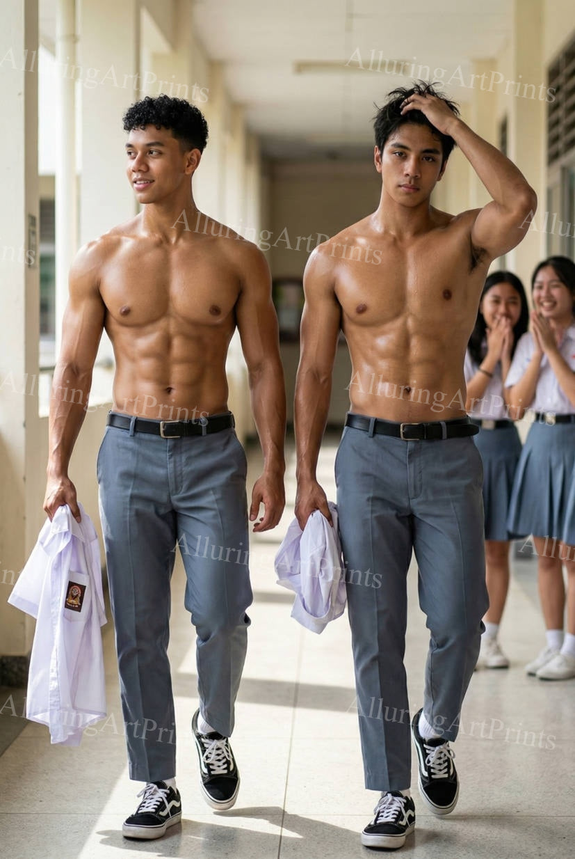 Male Models College Muscular Digital Art AI Fantasy - J191