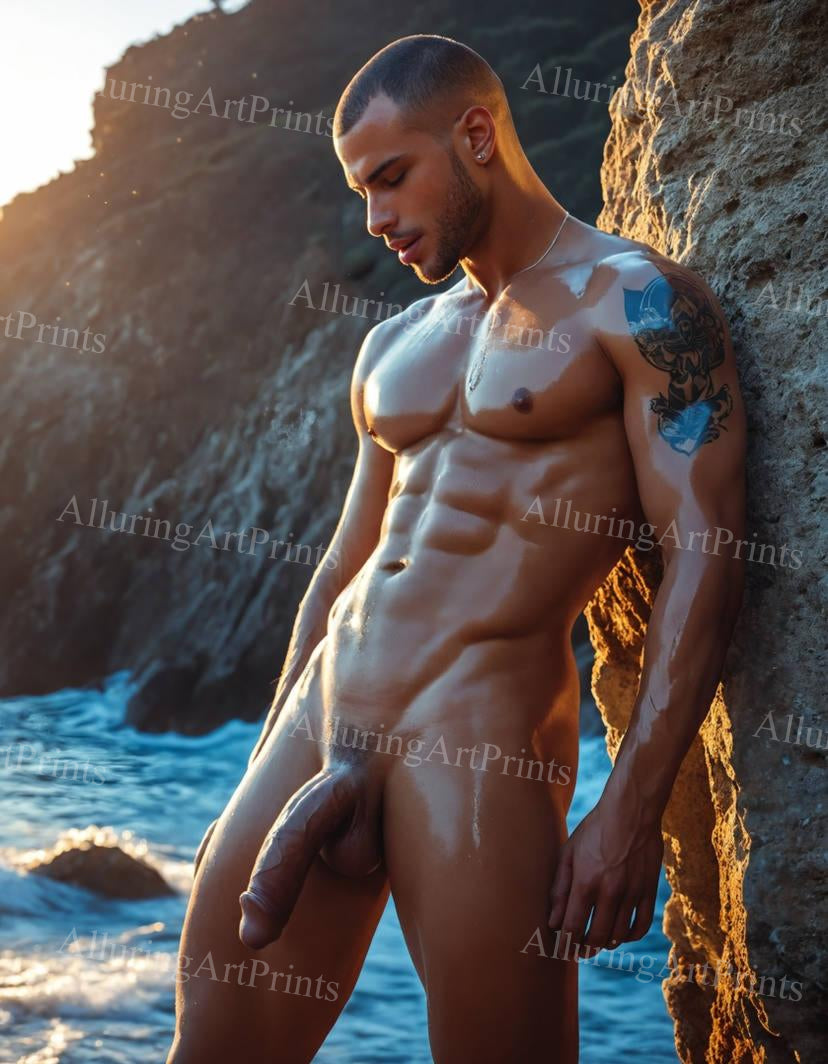 Black Nude Frontal Male Model Muscular - J248