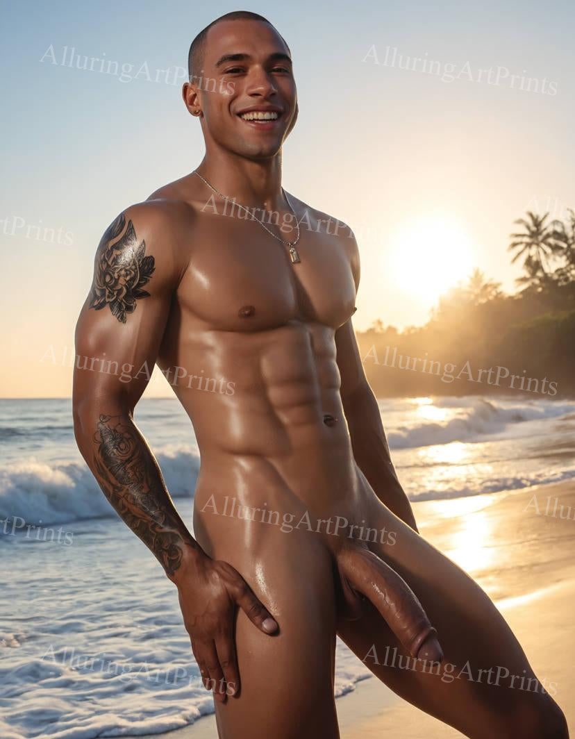 Black Nude Frontal Male Model Muscular - J250