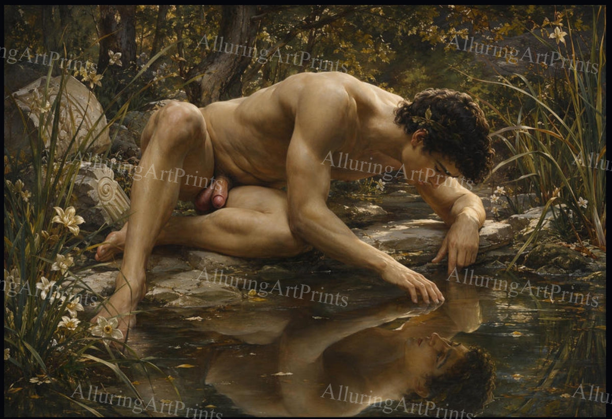 Nude Male Model Muscular Digital Art AI Fantasy - J43