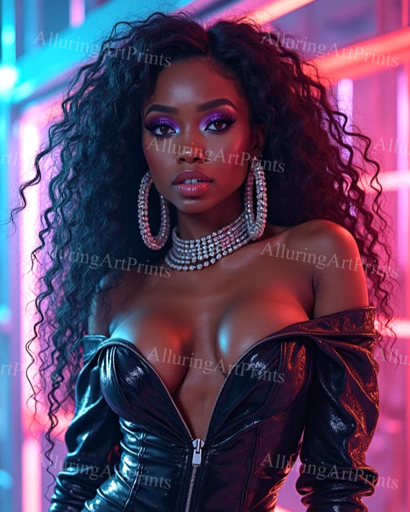 Risque Black Model Female Digital Art AI Fantasy - M294