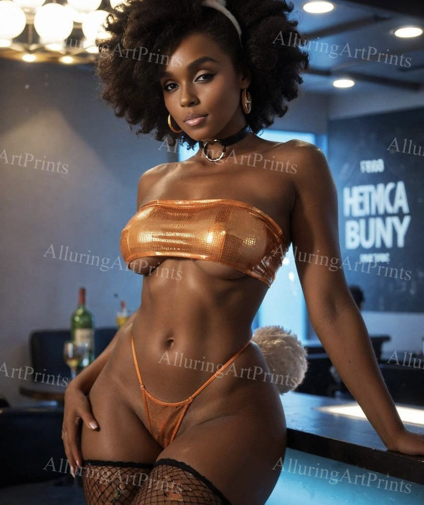 Risque Black Model Female Digital Art AI Fantasy - M316