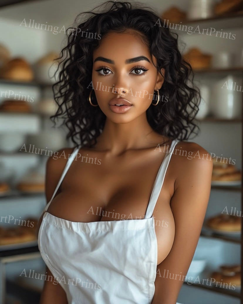 Risque Black Model Female Digital Art AI Fantasy - M322
