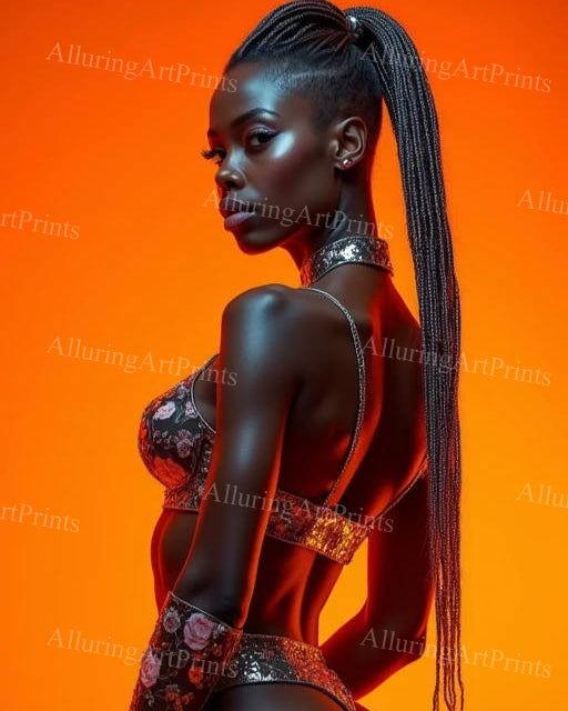 Risque Black Model Female Digital Art AI Fantasy - M323