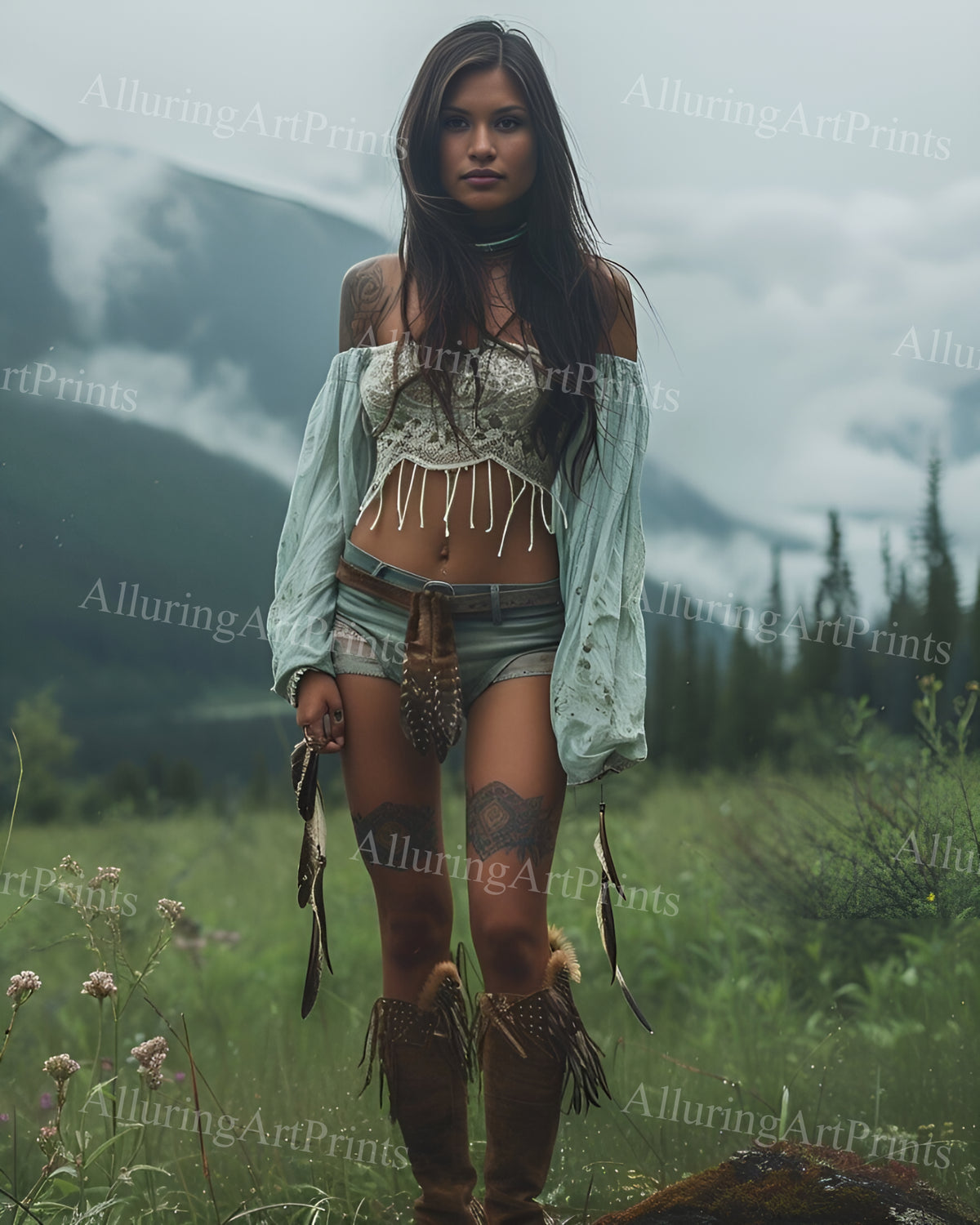 Risque Native American Brunette Model Female Digital Art AI Fantasy - M447