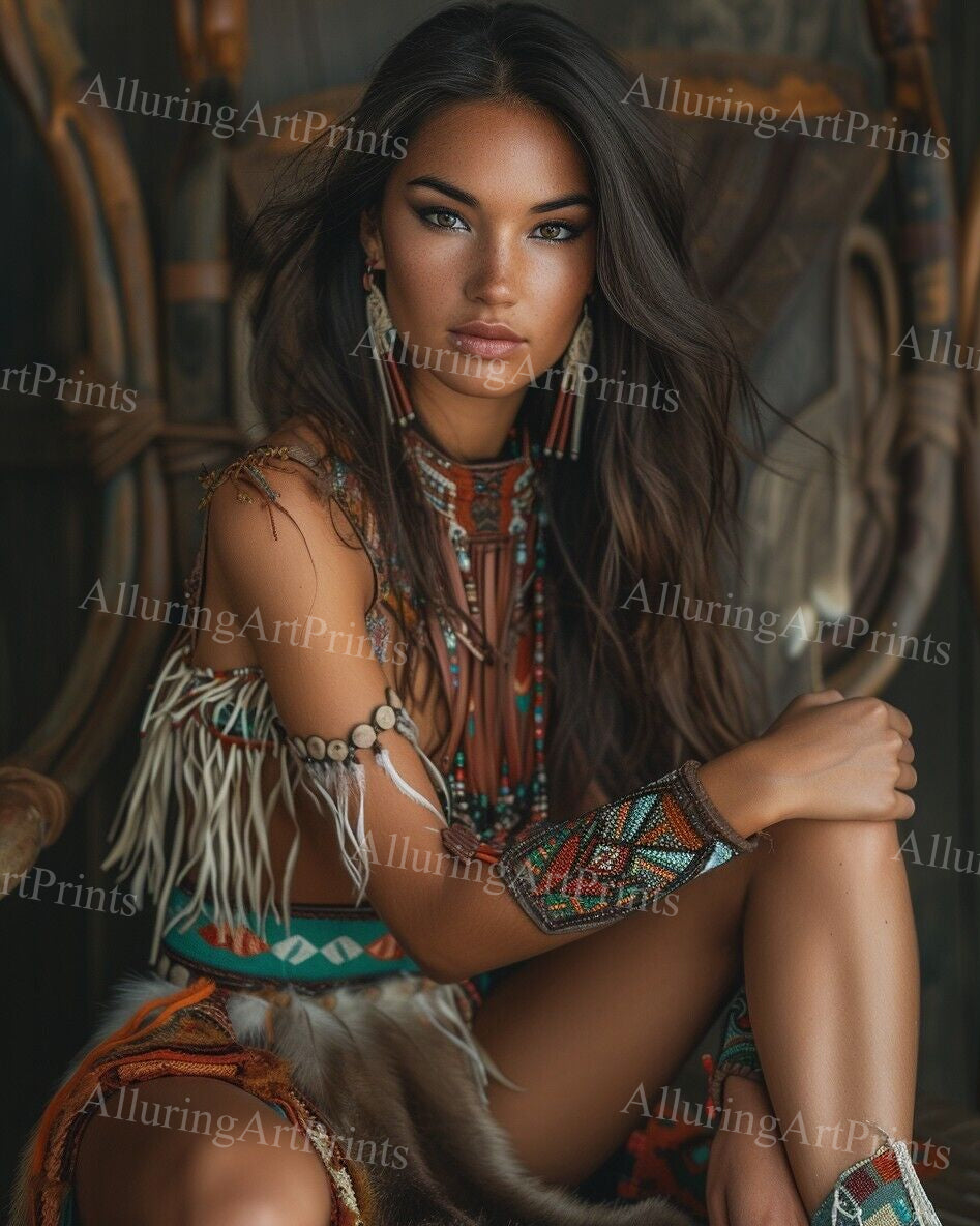 Risque Native American Brunette Model Female Digital Art AI Fantasy - M450