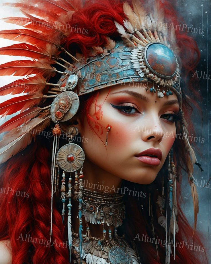 Risque Native American Brunette Model Female Digital Art AI Fantasy - M451