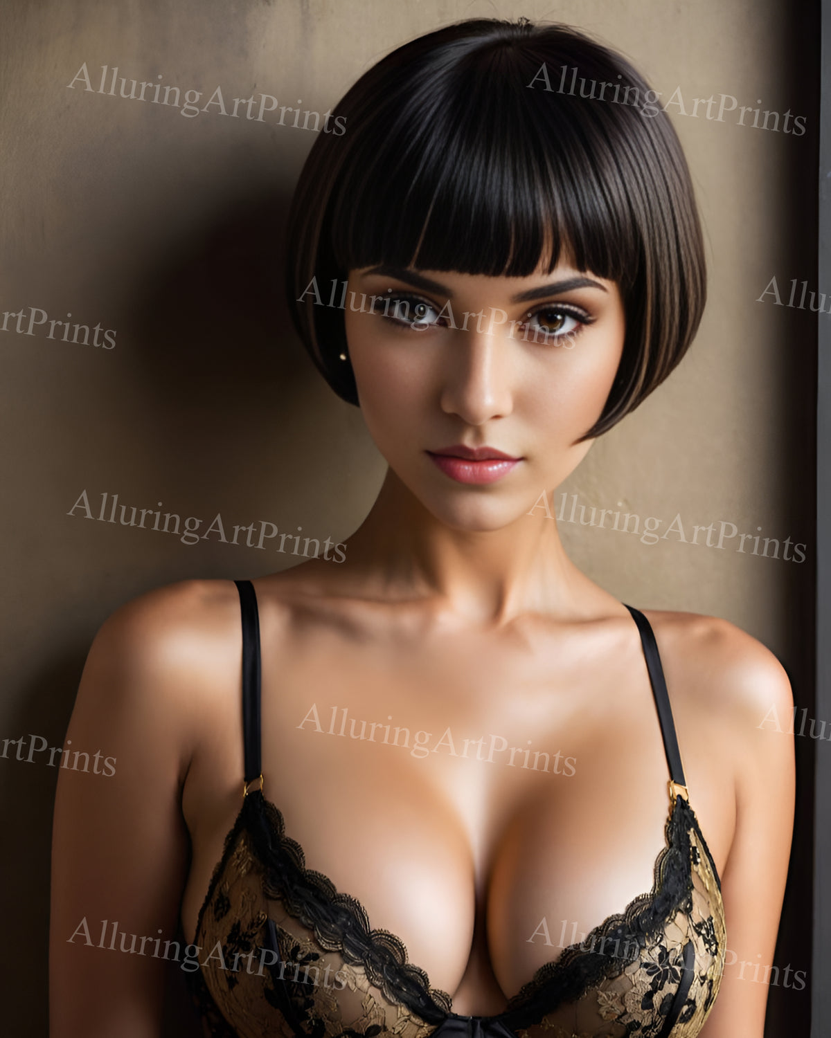 Risque Brunette Model Female Digital Art AI Fantasy - M484