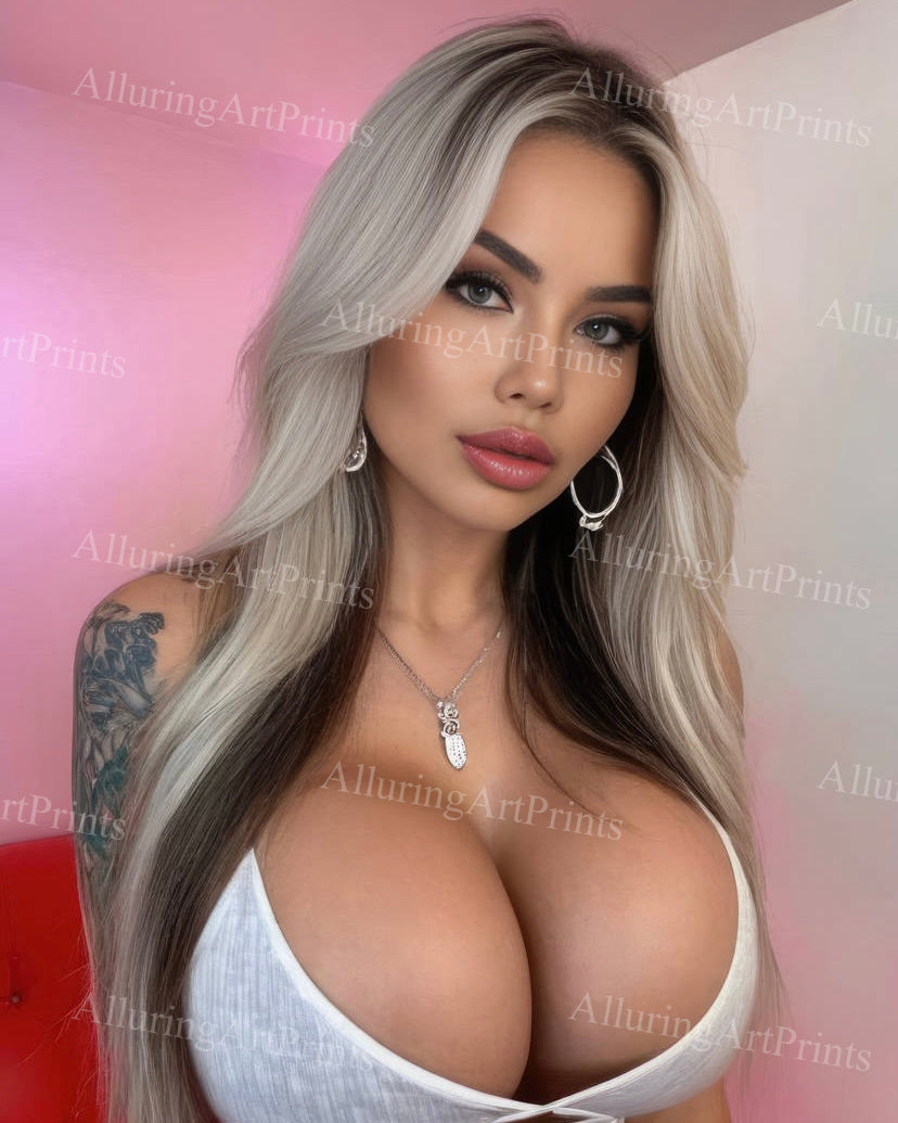 Risque Blonde Model Huge Boobs Female Digital Art AI Fantasy - M523