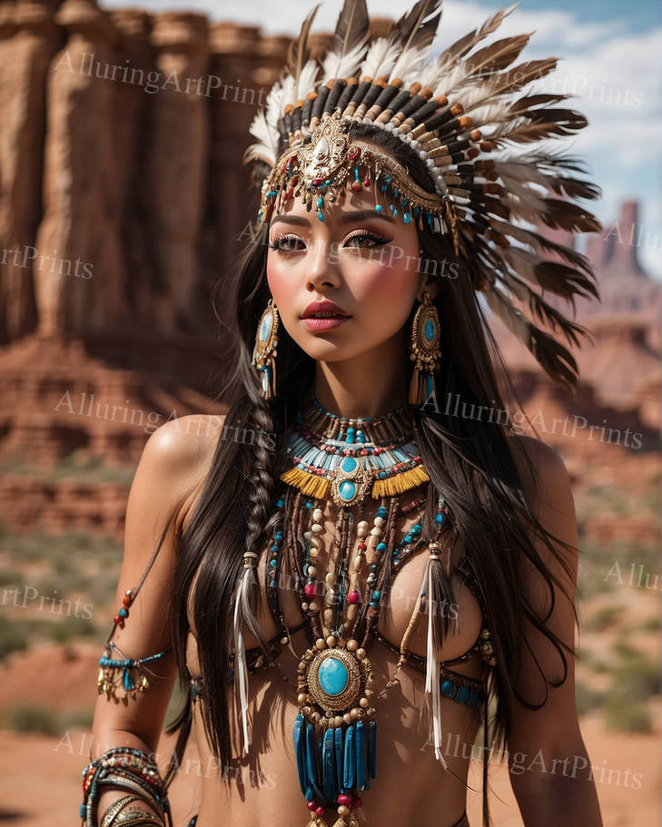 Risque Native American Model Female Digital Art AI Fantasy - MM434A