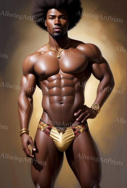 Black Male Model Muscular Digital Art AI Fantasy - U1069