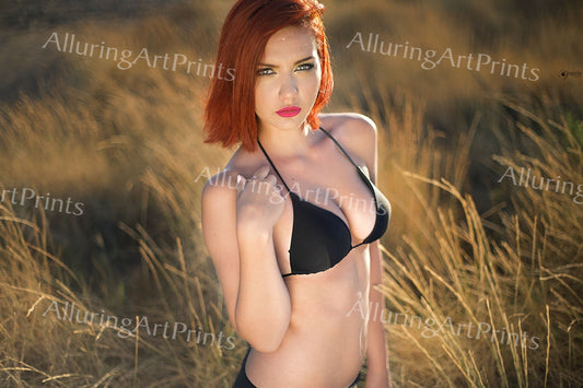 Risque Print Red Head Model Pretty Woman Petite Exotic Busty Boobs Butt Hot Bikini G385