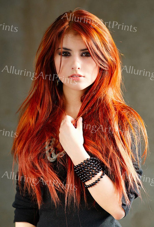 Risque Print Red Head Model Pretty Woman Petite Exotic Busty Boobs Butt Hot Edgy Fashion G403