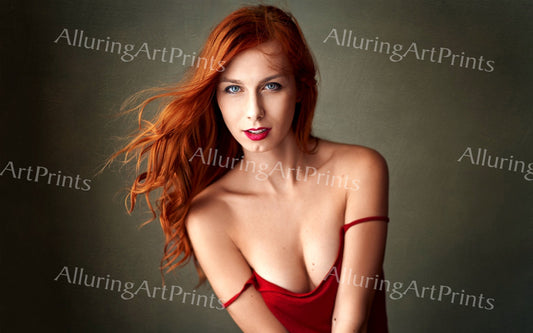 Risque Print Red Head Model Pretty Woman Petite Exotic Busty Boobs Butt Hot Lingerie Studio Portrait G409