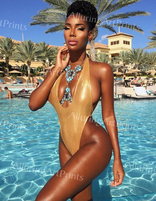 Risque Monifa Jansen Black Model Print Pretty Woman Petite Exotic Big Butt Boobs Bikini Beach Hot Legs Fine Wall Art J1082