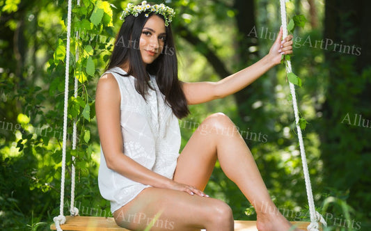 Risque Cira Nerri Brunette Model Print Pretty Woman Petite Exotic Small Boobs Floral Nature Fine Wall Art L201