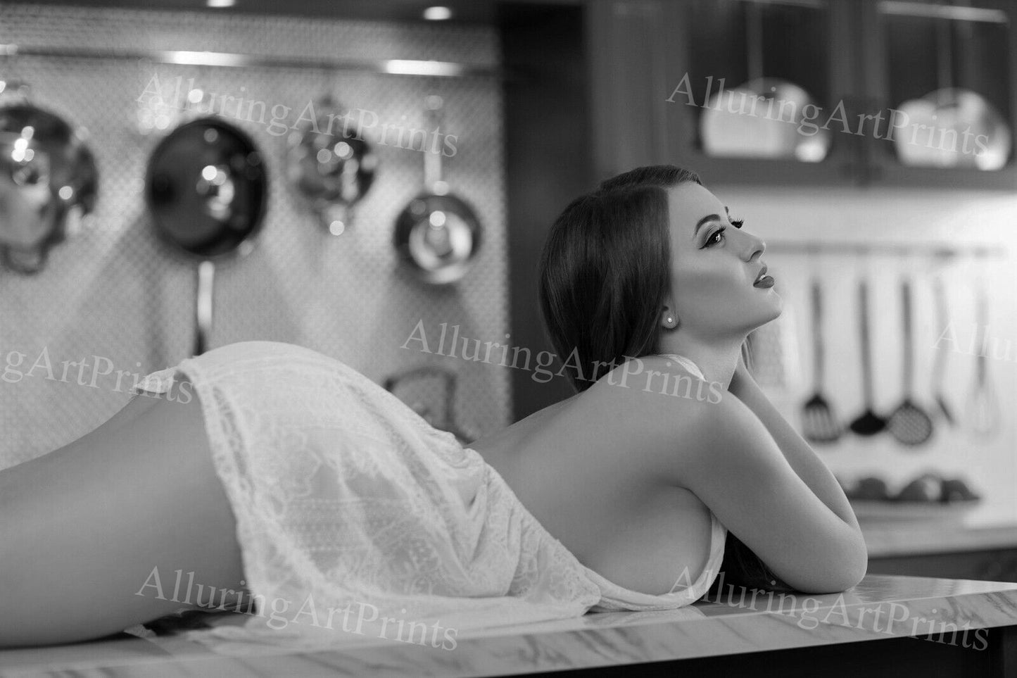 Risque Brunette Model Print Pretty Woman Petite Black White Exotic Big Butt Boobs Hot Legs Lingerie Fine Wall Art L524