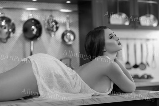 Risque Brunette Model Print Pretty Woman Petite Black White Exotic Big Butt Boobs Hot Legs Lingerie Fine Wall Art L524
