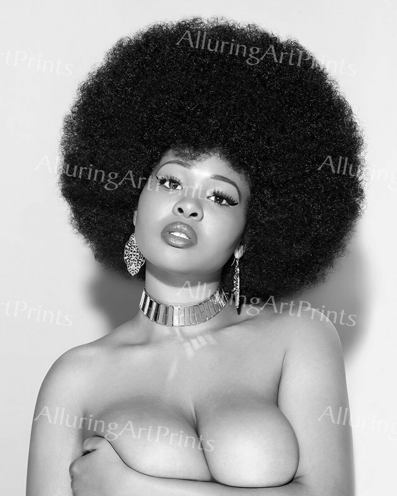 NUDE Print Black Model Pretty Woman Busty Big Boobs Petite alfro Fine Wall Art -A352